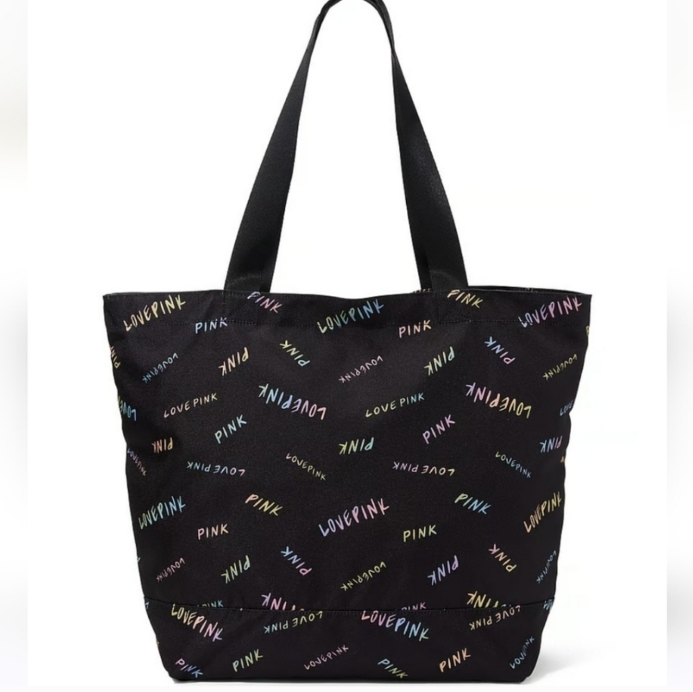 NWT! VICTORIA'S SECRET MULTI-COLORED BLACK LOGO TOTE - Picture 4 of 7